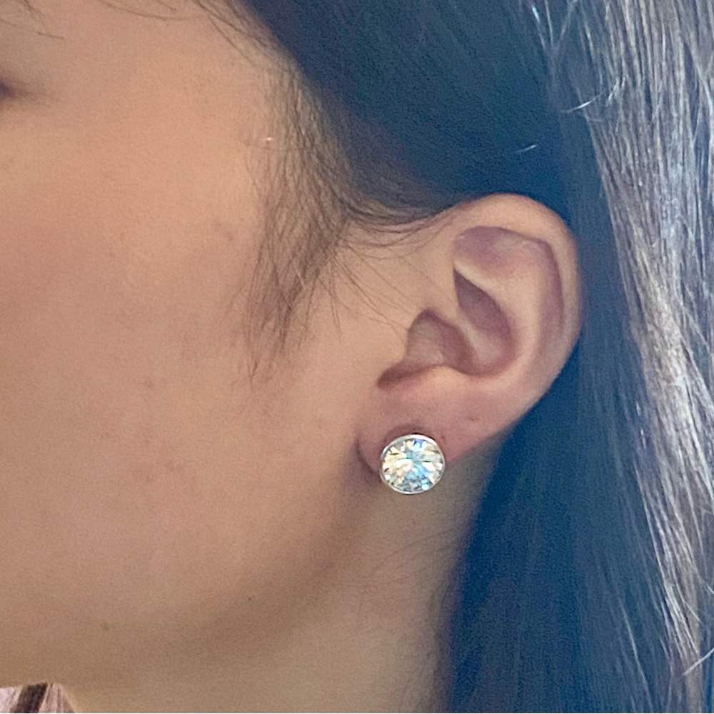 New Sterling Silver CZ Large Round Stud Earrings for Pierced Ears